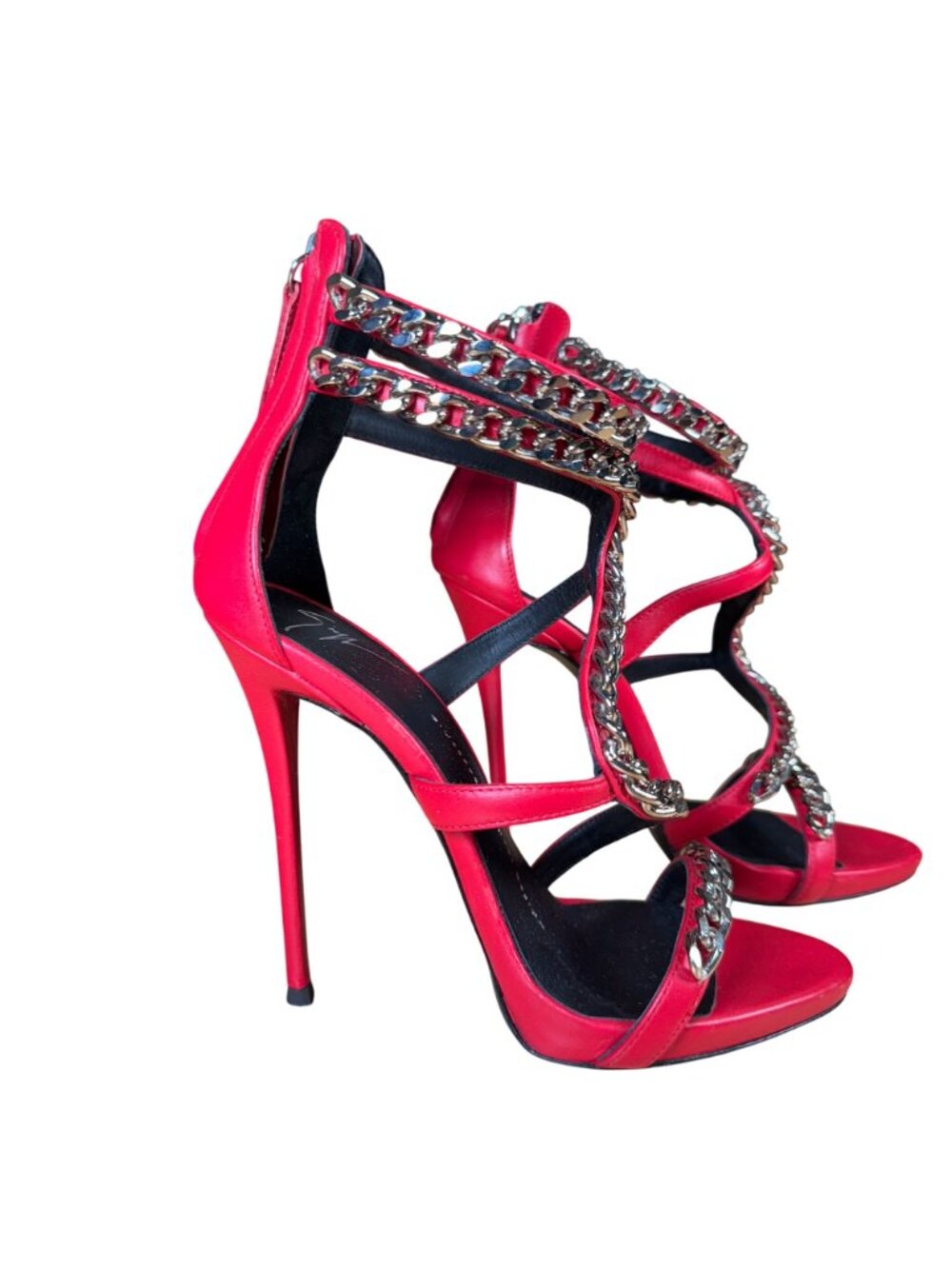 Giuseppe Zanotti Red Snake Chain Alien Stiletto High Heel Sandals Size 37 - Picture 2 of 10